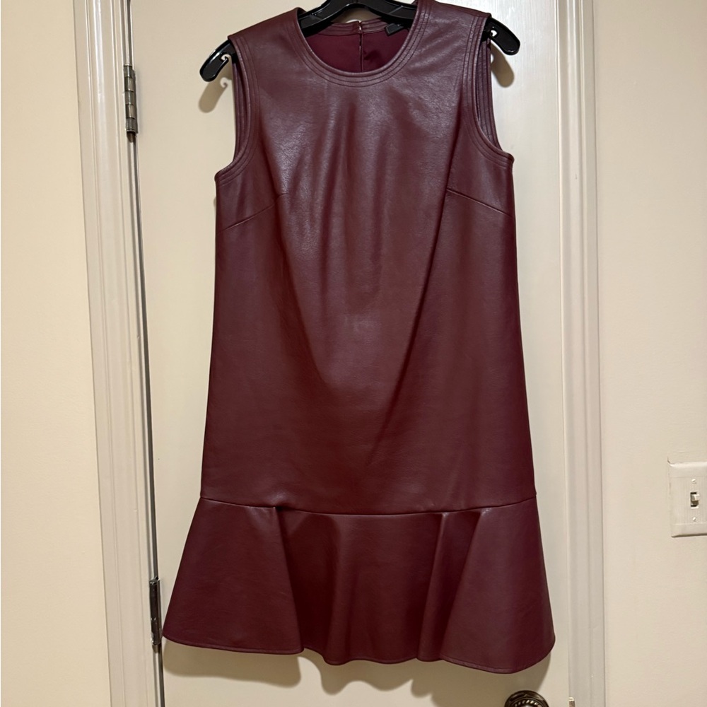 BCBG burgundy leather flounce dress